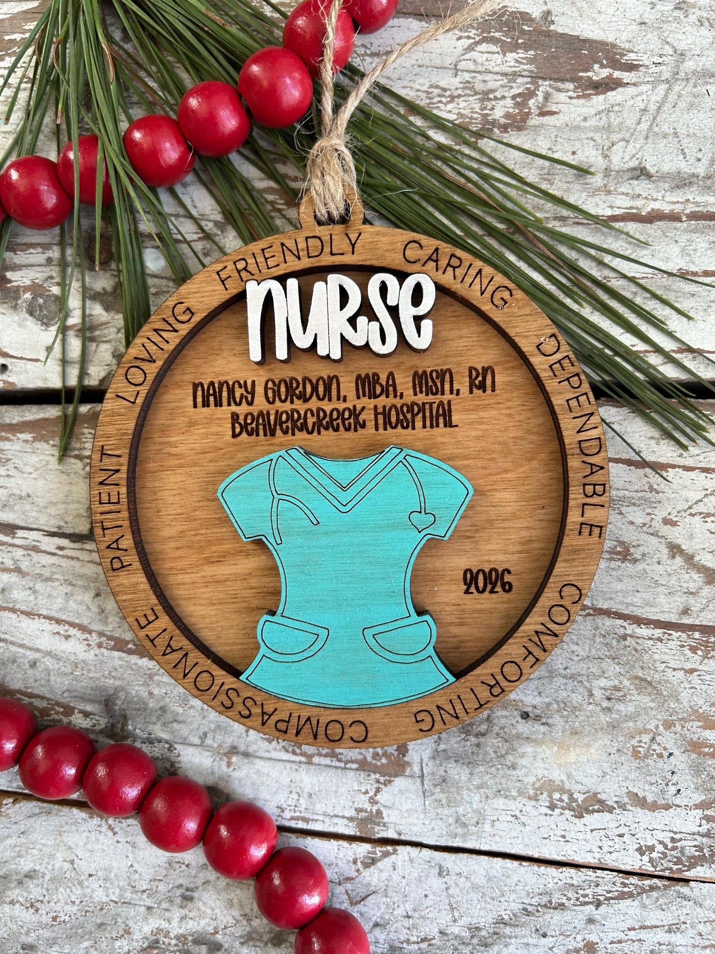 Personalized Nurse and Scrubs Christmas Tree Ornament | Medical Office Nurse Appreciation Gift | RN LPN CNA Nurse Week Present