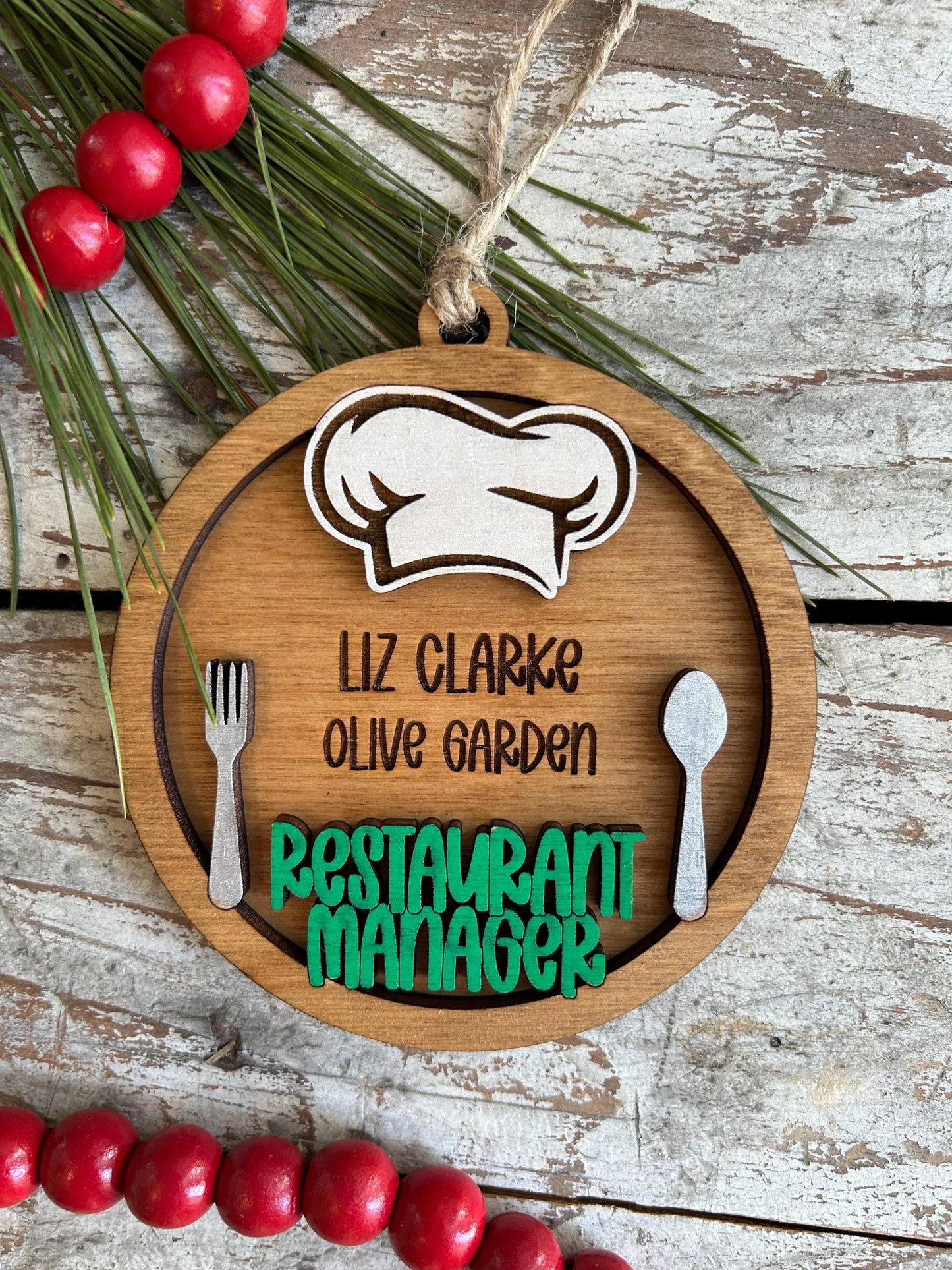 Personalized Restaurant Manager Christmas Tree Ornament | Culinary Service Bar Hospitality General Manager Gift | EOY Appreciation | Retire