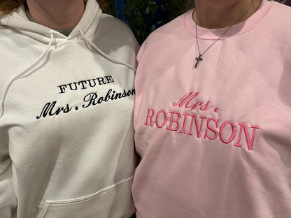 Personalized Mrs. Last Name Sweatshirt for the New Bride | Custom Bridal Gift | Wedding Sweatshirt | Just Married Newlywed Apparel