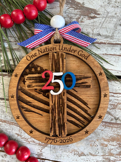 250th Anniversary United States of America Christmas Tree Ornament | USA Keepsake | 1776-2026 commemorative Religious Cross Gift