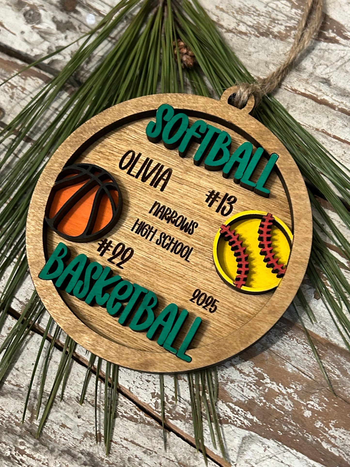 Personalized Multi Sport Softball Basketball Player Christmas Tree Ornament | Gift for High School Team | Custom Coach | Senior