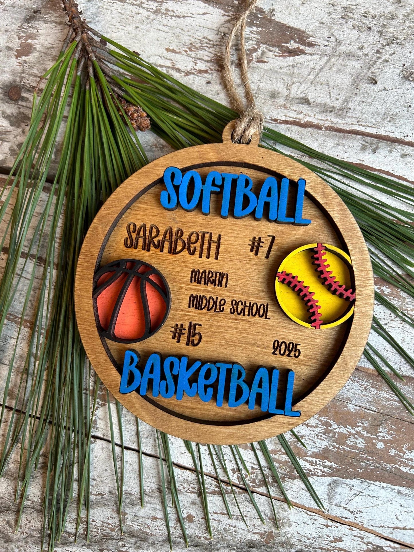 Personalized Multi Sport Softball Basketball Player Christmas Tree Ornament | Gift for High School Team | Custom Coach | Senior