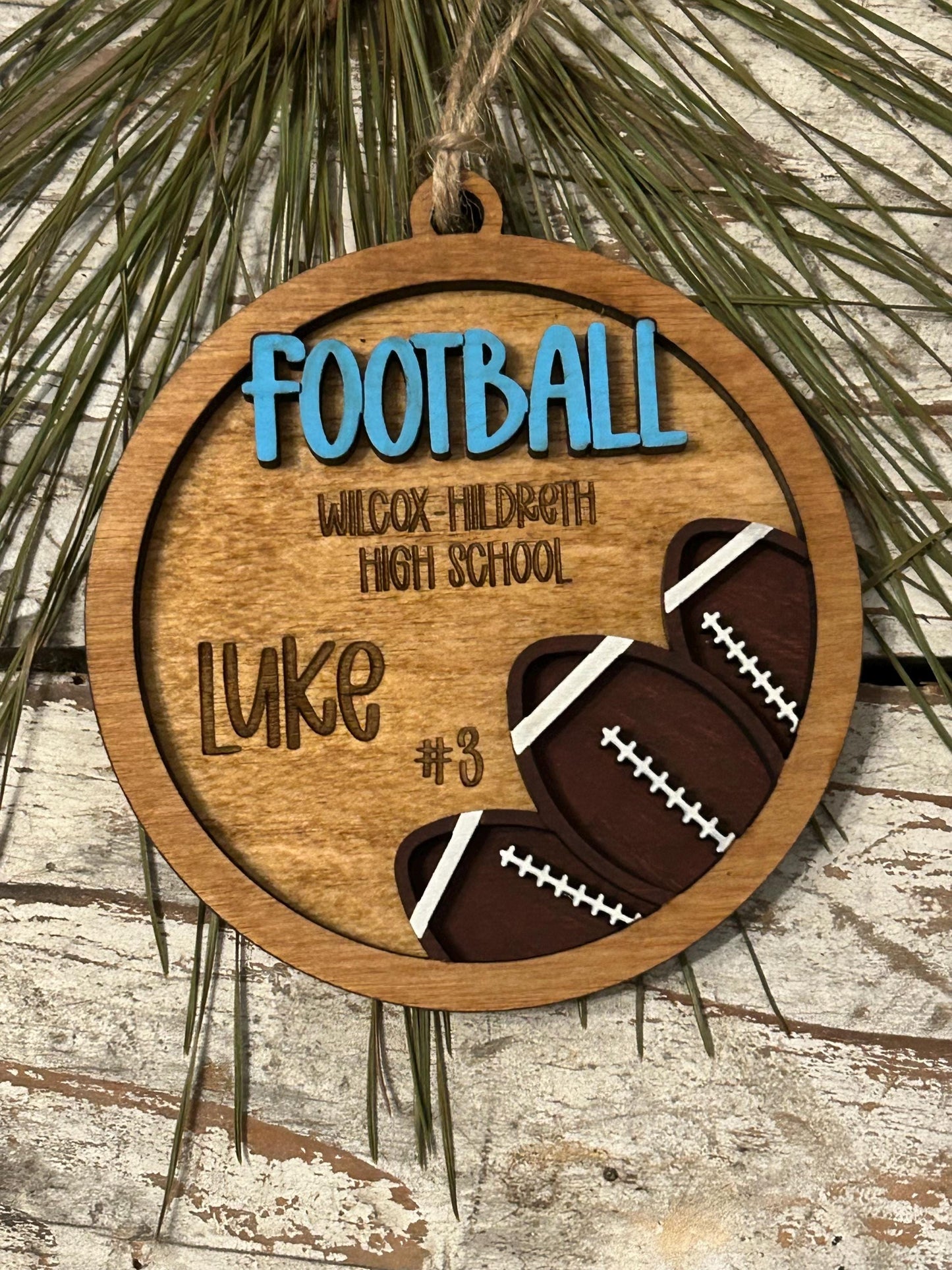 Personalized Football Player Christmas Tree Ornament | Gift for High School Football Team | Custom Football Ornament | Senior Football Gift