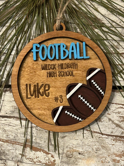 Personalized Football Player Christmas Tree Ornament | Gift for High School Football Team | Custom Football Ornament | Senior Football Gift