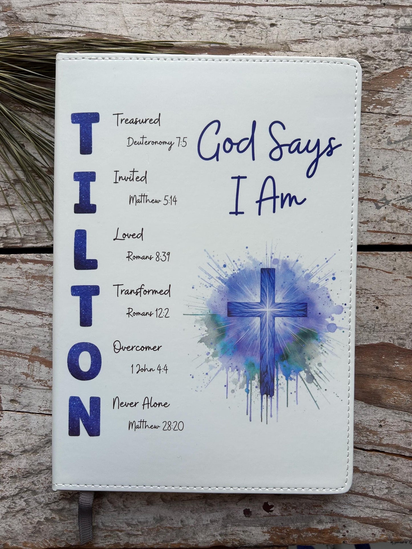 Personalized God Says I Am Bible Verse Name Journal | Christian Religious Notebook for Boy | First Communion Baptism Easter Pastor Gift
