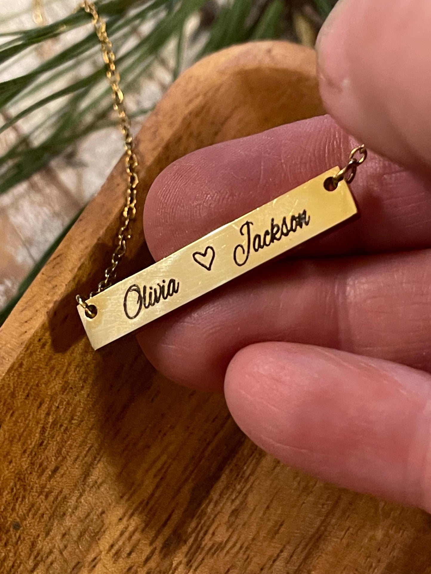 Personalized Children’s Names Bar Necklace | Mothers Day Gift from Son Daughter | Silver Gold Jewelry