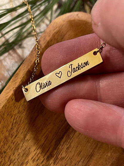 Personalized Children’s Names Bar Necklace | Mothers Day Gift from Son Daughter | Silver Gold Jewelry