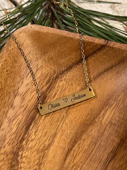 Personalized Children’s Names Bar Necklace | Mothers Day Gift from Son Daughter | Silver Gold Jewelry