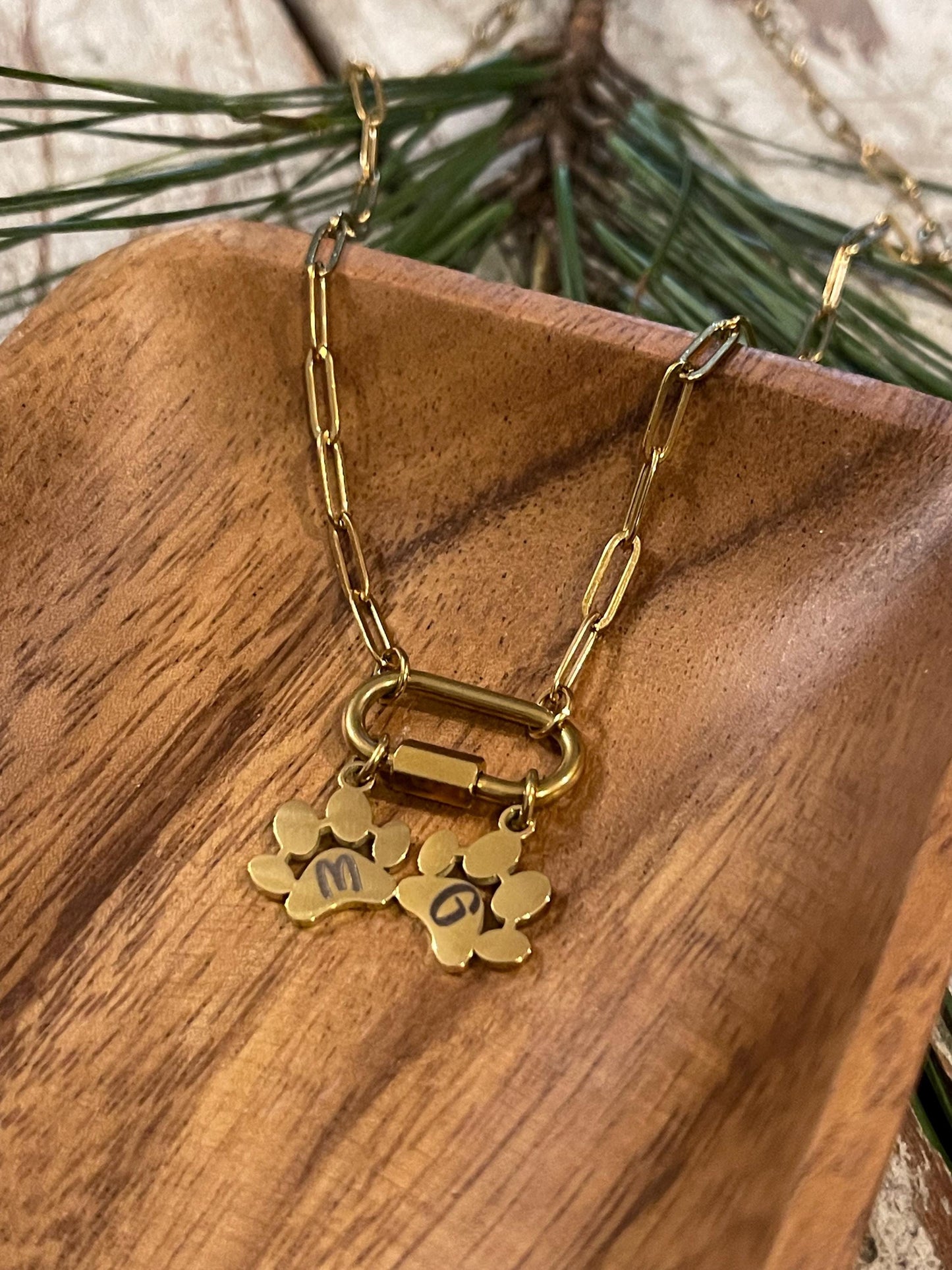 Personalized Paw Print Paperclip Carabiner Necklace for Her | Custom Engraved Pet Jewelry | Dog Lover | Gift for Dog Mom