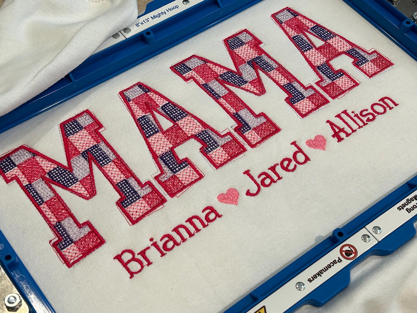 Personalized Mama Embroidered Quilt Sweatshirt with Kids Names | Mothers Day Gift from Son or Daughter | Crew Neck Comfort