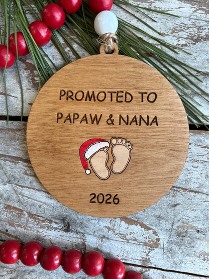 2026 Promoted to Grandparents Christmas Tree Ornament | First Time Nana and Papa Ornament | New Gigi & Grandpa Gift | Reveal to Papaw Mamaw