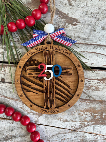 250th Anniversary United States of America Christmas Tree Ornament | USA Keepsake | 1776-2026 commemorative Religious Cross Gift