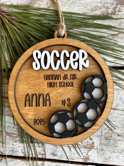 Personalized Soccer Player Christmas Tree Ornament | Gift for High School Soccer Team | Custom Soccer Ornament for Her or Him | Club Soccer