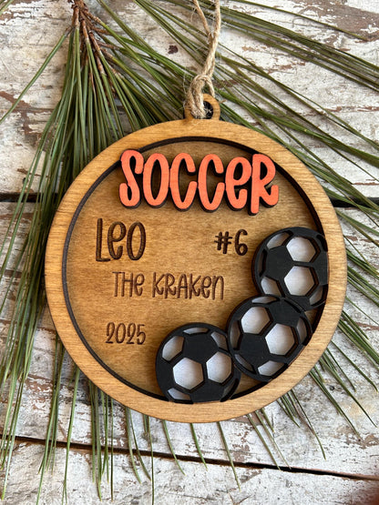 Personalized Soccer Player Christmas Tree Ornament | Gift for High School Soccer Team | Custom Soccer Ornament for Her or Him | Club Soccer