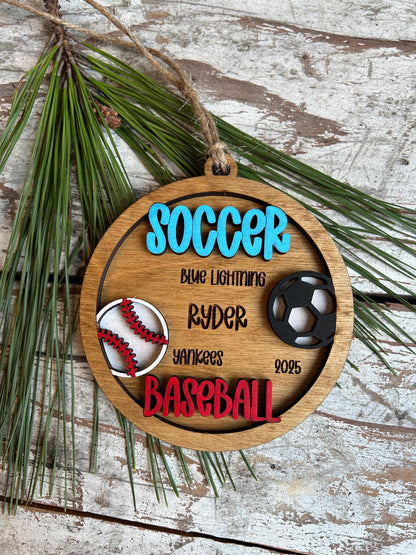 Personalized Soccer Baseball Player Christmas Tree Ornament | Gift for Multi Sport High School Athlete| Senior Soccer Baseball 2 Sport
