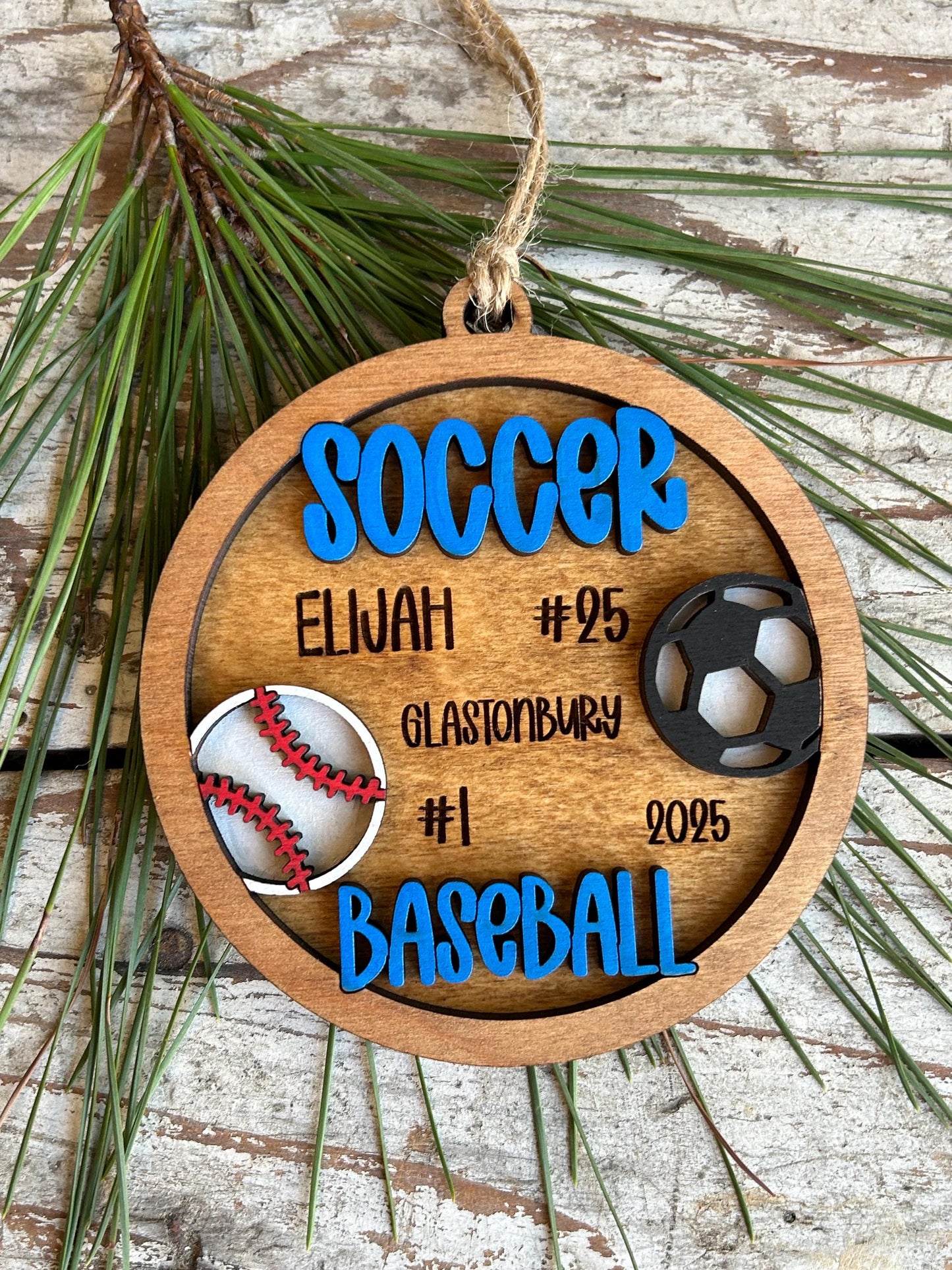 Personalized Soccer Baseball Player Christmas Tree Ornament | Gift for Multi Sport High School Athlete| Senior Soccer Baseball 2 Sport