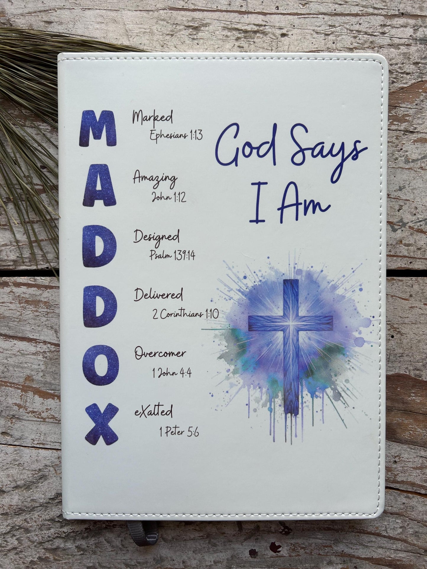 Personalized God Says I Am Bible Verse Name Journal | Christian Religious Notebook for Boy | First Communion Baptism Easter Pastor Gift