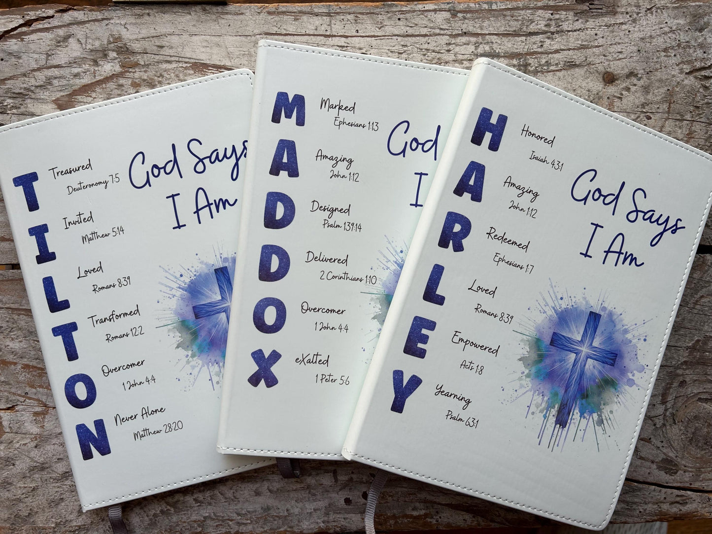 Personalized God Says I Am Bible Verse Name Journal | Christian Religious Notebook for Boy | First Communion Baptism Easter Pastor Gift