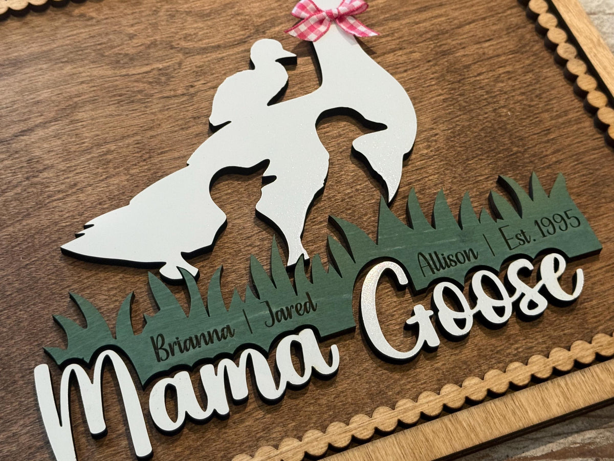 Personalized Mama Goose with Kids Names Sign | Custom Mothers Day Gift for Mom of 1, 2, 3 or 4 Goslings | Personalized Gift for Mother