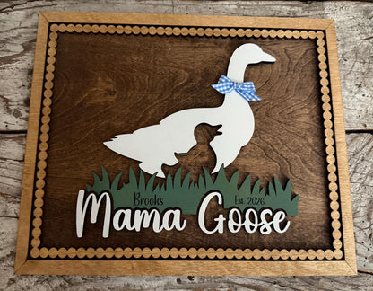 Personalized Mama Goose with Kids Names Sign | Custom Mothers Day Gift for Mom of 1, 2, 3 or 4 Goslings | Personalized Gift for Mother