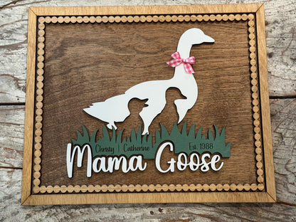 Personalized Mama Goose with Kids Names Sign | Custom Mothers Day Gift for Mom of 1, 2, 3 or 4 Goslings | Personalized Gift for Mother
