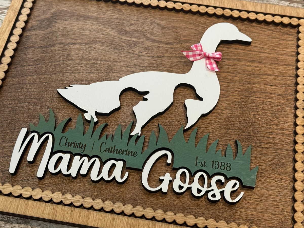 Personalized Mama Goose with Kids Names Sign | Custom Mothers Day Gift for Mom of 1, 2, 3 or 4 Goslings | Personalized Gift for Mother