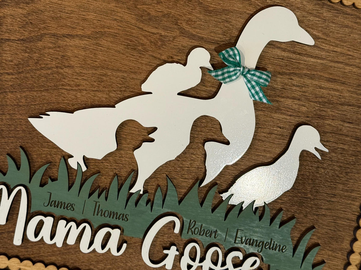 Personalized Mama Goose with Kids Names Sign | Custom Mothers Day Gift for Mom of 1, 2, 3 or 4 Goslings | Personalized Gift for Mother