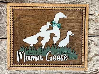Personalized Mama Goose with Kids Names Sign | Custom Mothers Day Gift for Mom of 1, 2, 3 or 4 Goslings | Personalized Gift for Mother