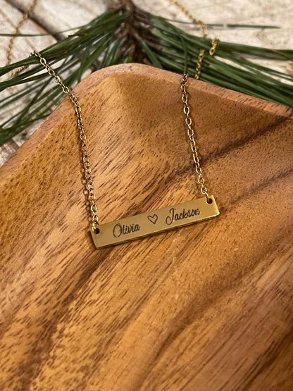 Personalized Children’s Names Bar Necklace | Mothers Day Gift from Son Daughter | Silver Gold Jewelry
