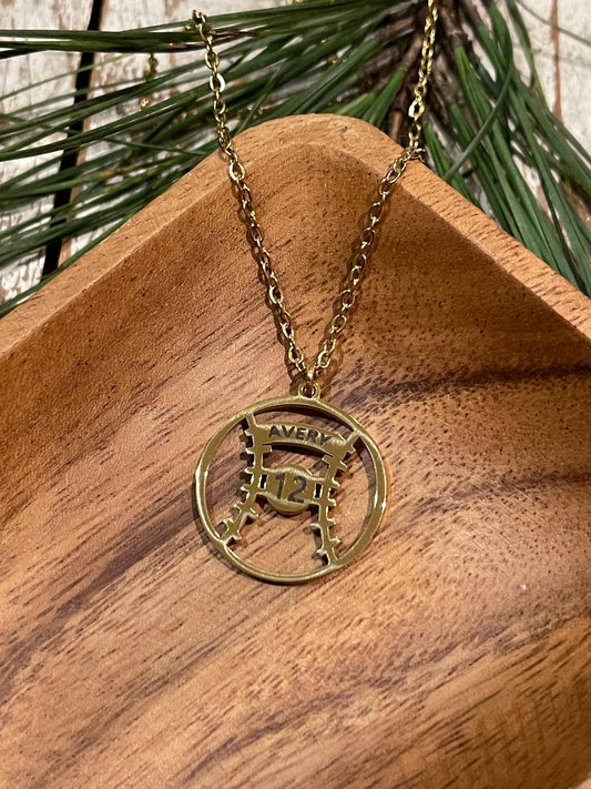 Personalized Softball Baseball Name and Number Necklace | Baseball Mom Necklace | Senior Softball Gift | Gift for Baseball Player