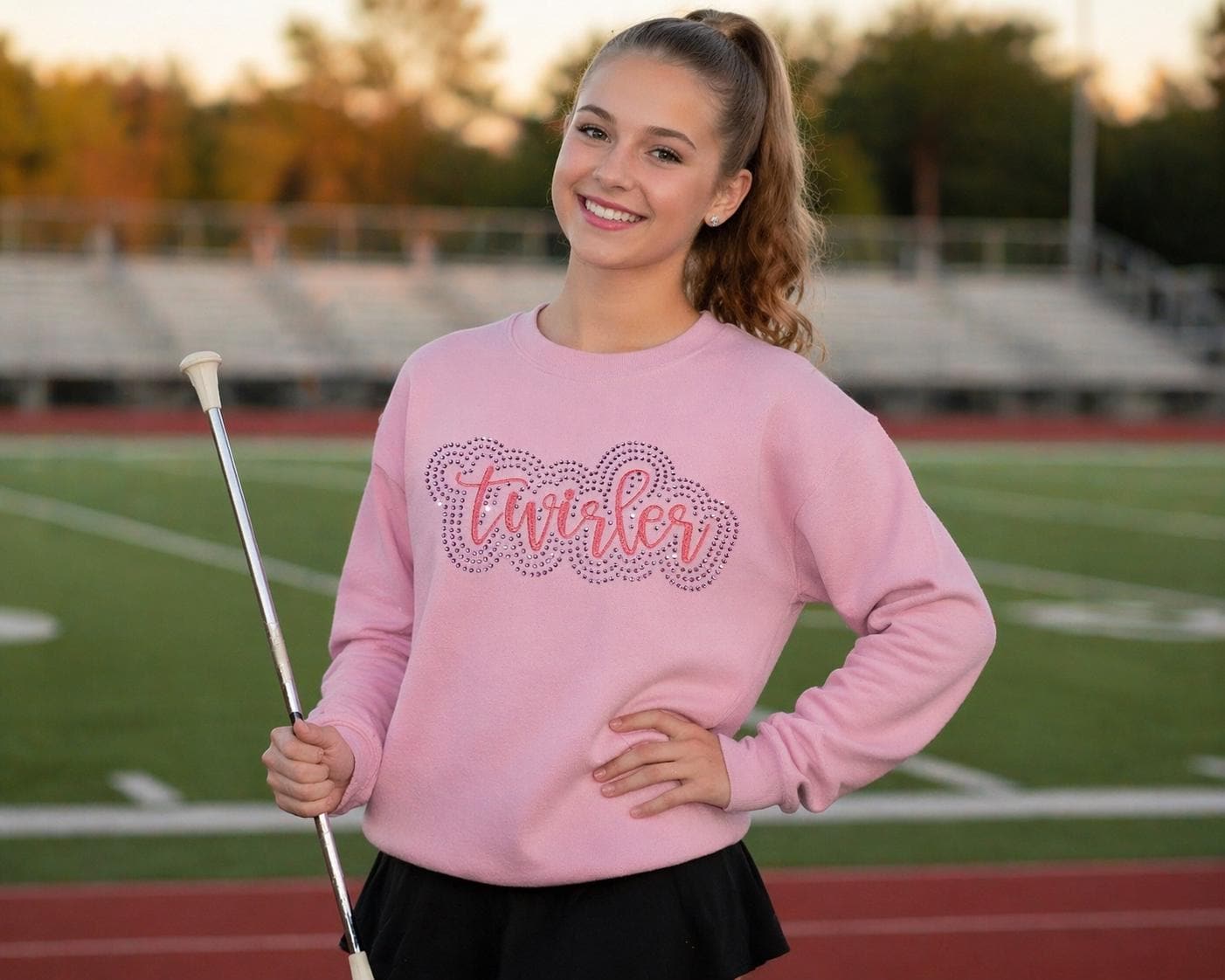 Baton Twirler Rhinestone and Embroidered Sweatshirt | Majorette or Feature Twirler Bling Apparel | Twirl Team Matching Sweatshirts