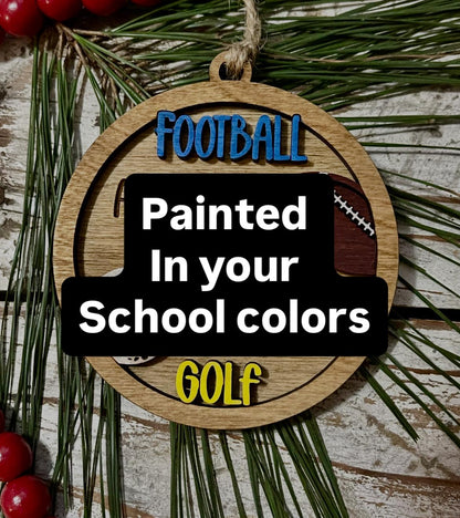 Personalized Football Golf Player Christmas Tree Ornament | Gift for Multi Sport High School Athlete| Present for Senior in 2 Sports