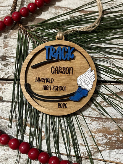 Personalized Track Christmas Tree Ornament | Gift for High School Track & Field Team | Custom Runner Ornament| Shot Put | High Jump | Discus