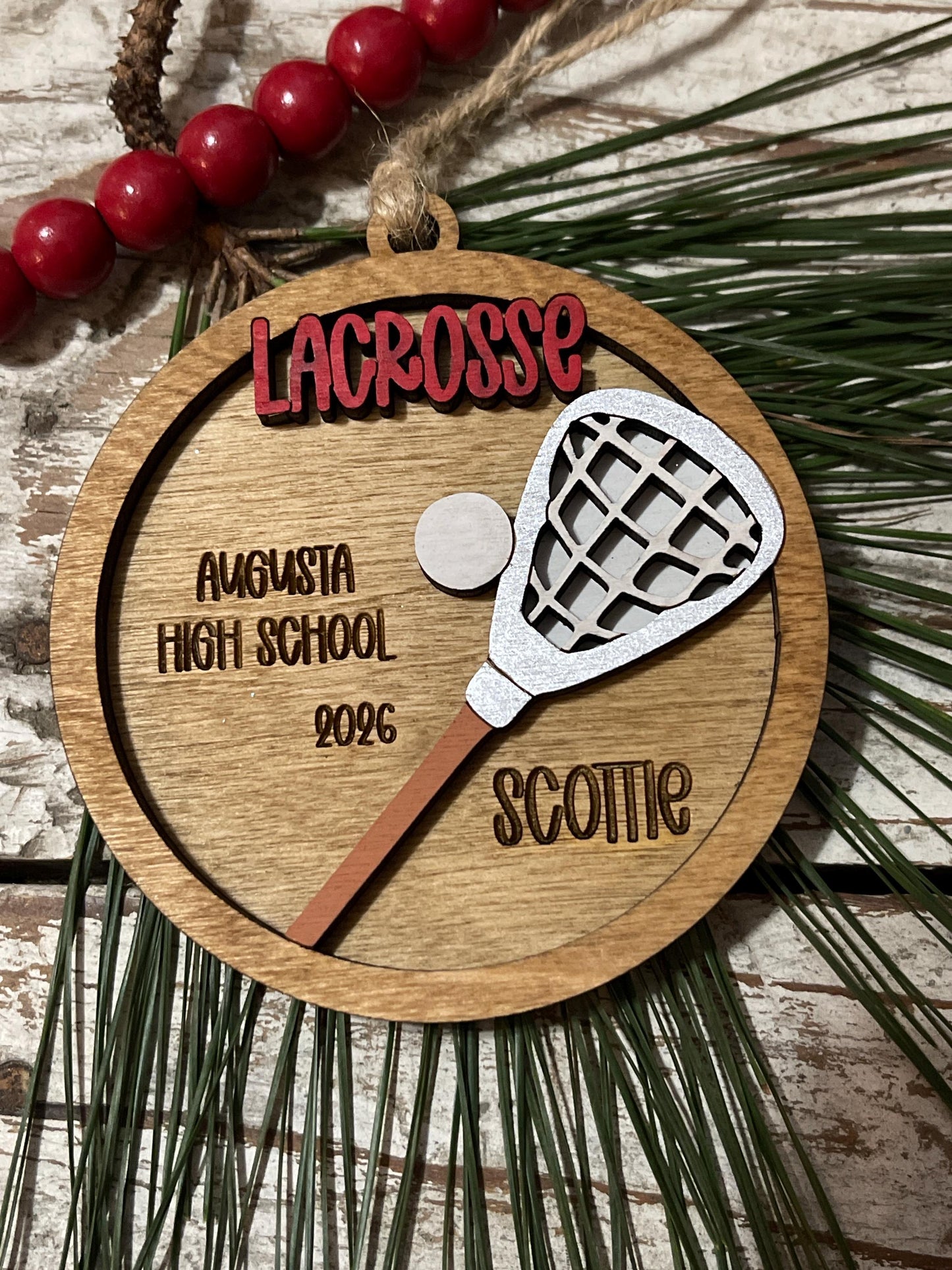 Personalized Lacrosse Stick Christmas Tree Ornament | Gift for High School Lacrosse Team | Custom Lacrosse Ornament | Senior Lacrosse Gift
