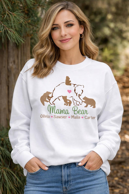 Personalized Mama Bear and Cubs  Embroidered Sweatshirt with Kids Names | Mothers Day Gift from Son or Daughter |