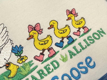Personalized Mama Goose and Baby Goslings Embroidered Sweatshirt with Kids Names | Mothers Day Gift from Son or Daughter