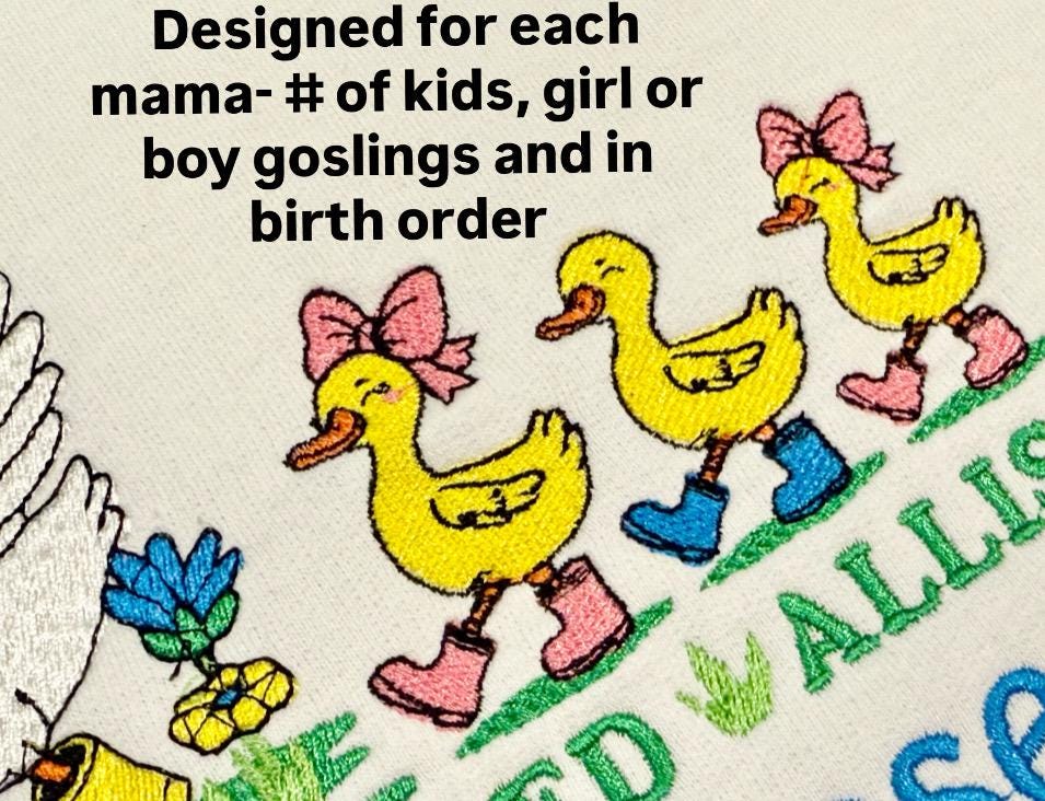 Personalized Mama Goose and Baby Goslings Embroidered Sweatshirt with Kids Names | Mothers Day Gift from Son or Daughter