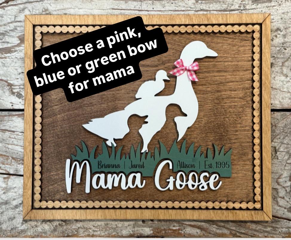 Personalized Mama Goose with Kids Names Sign | Custom Mothers Day Gift for Mom of 1, 2, 3 or 4 Goslings | Personalized Gift for Mother