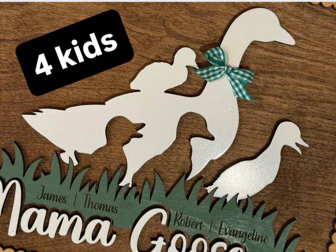 Personalized Mama Goose with Kids Names Sign | Custom Mothers Day Gift for Mom of 1, 2, 3 or 4 Goslings | Personalized Gift for Mother