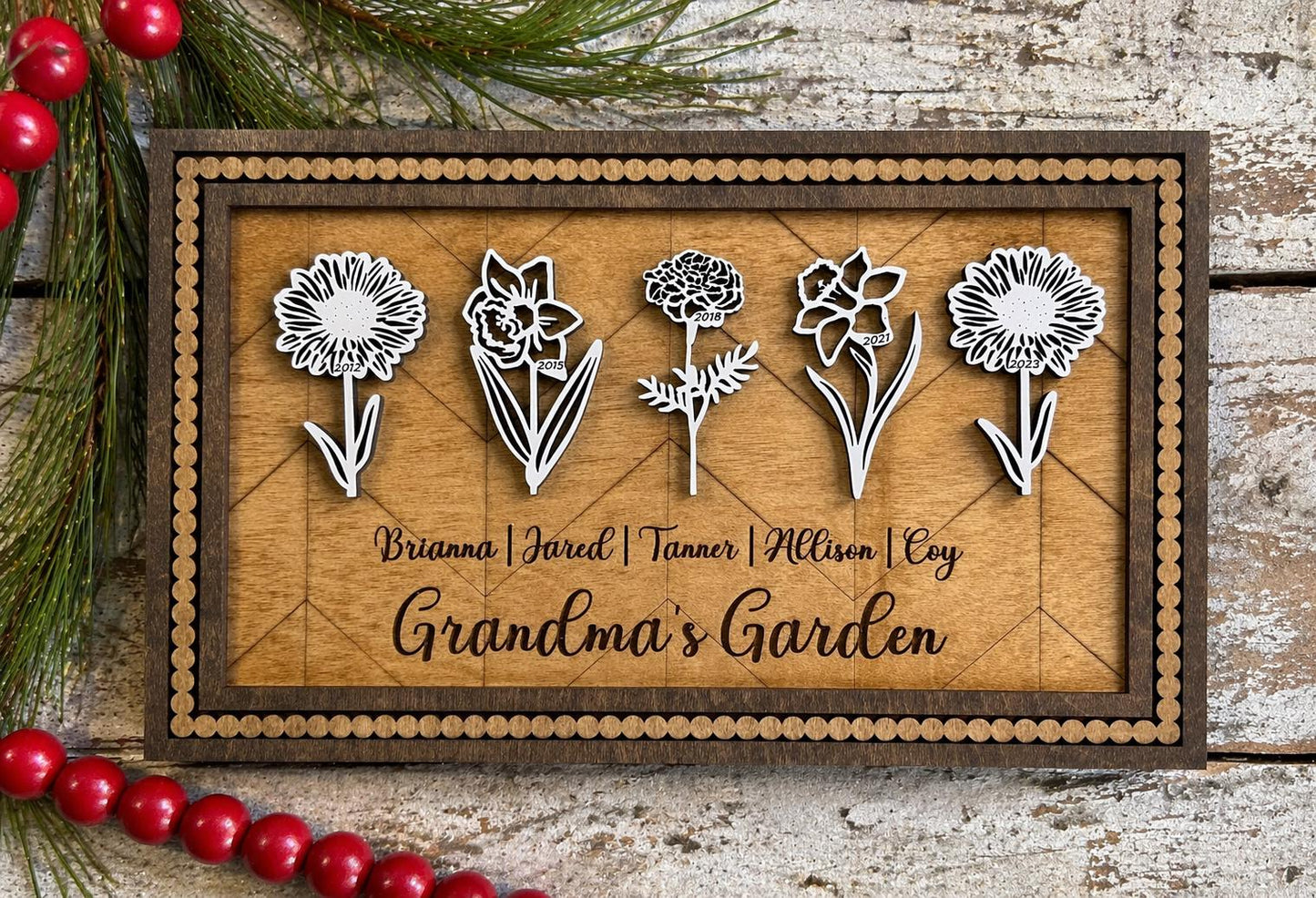 Personalized Birth Month Flowers Sign| Grandkids sign| Family Tree Sign | Mothers Day gift