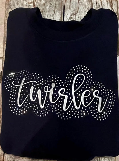 Baton Twirler Rhinestone and Embroidered Sweatshirt | Majorette or Feature Twirler Bling Apparel | Twirl Team Matching Sweatshirts