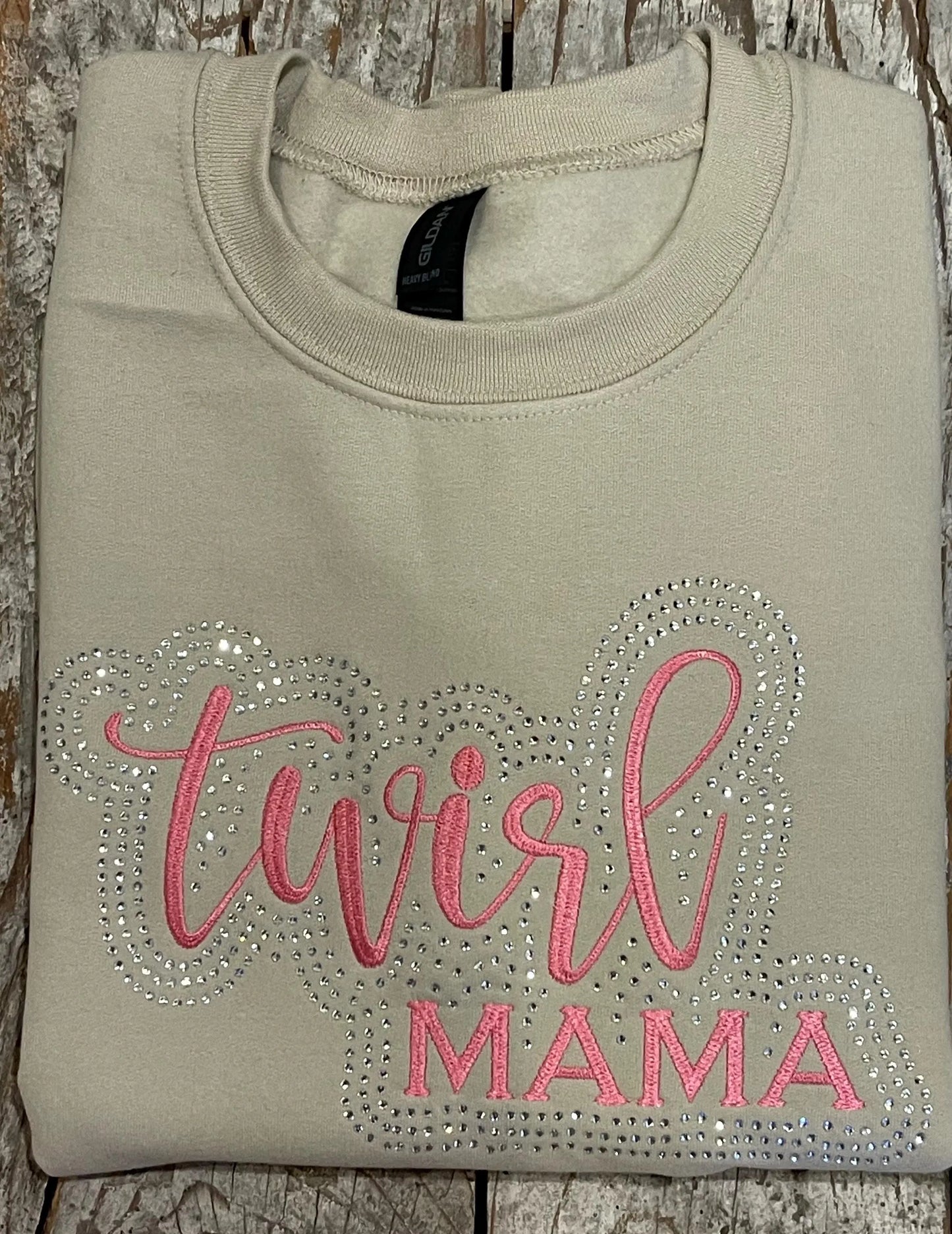 Twirl Mama Rhinestone and Embroidered Sweatshirt | Majorette or Feature Twirler Mom Bling Apparel | Twirl Team Matching Sweatshirts