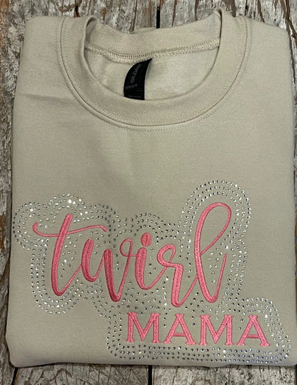 Twirl Mama Rhinestone and Embroidered Sweatshirt | Majorette or Feature Twirler Mom Bling Apparel | Twirl Team Matching Sweatshirts