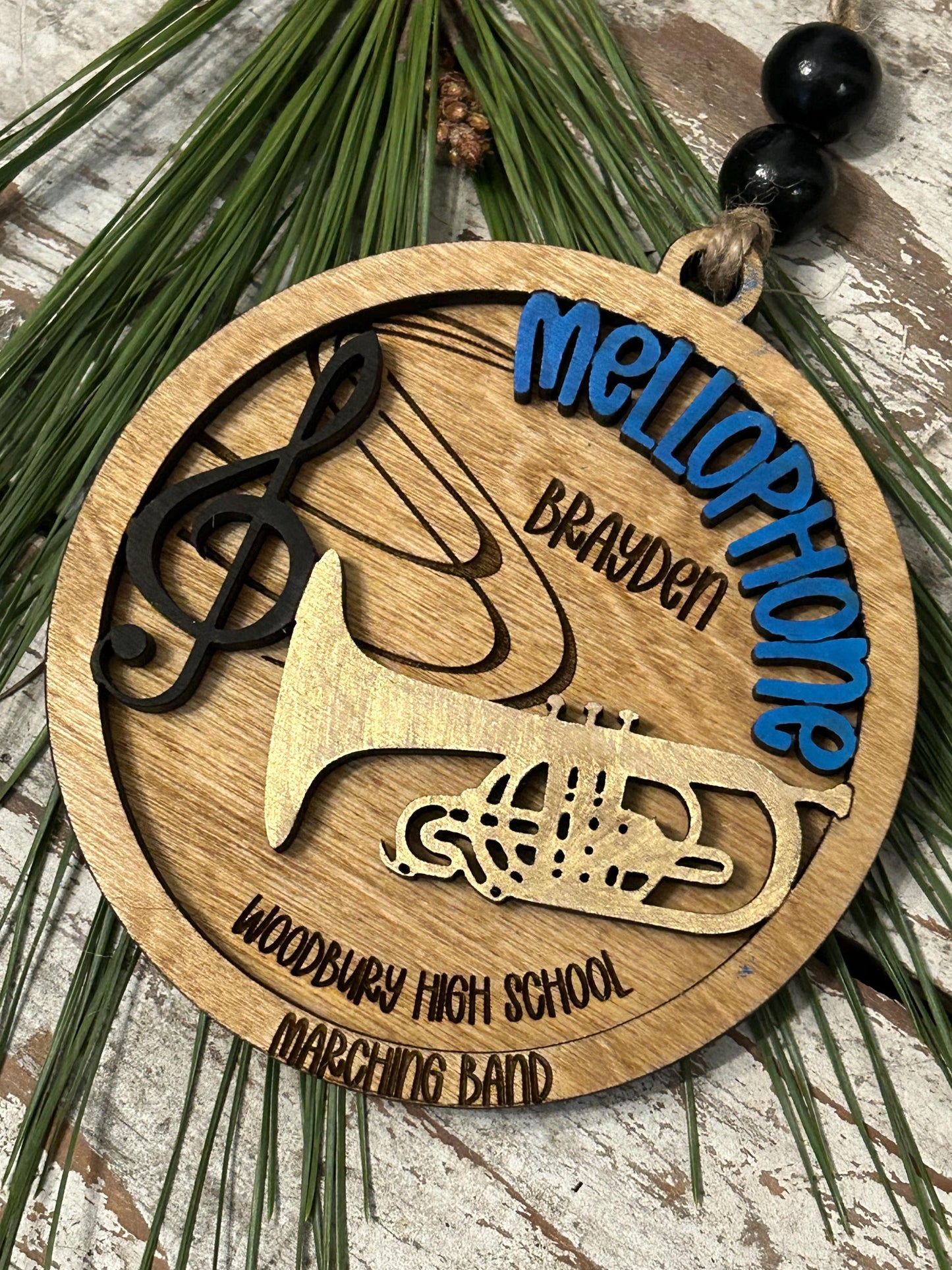 Personalized Mellophone Marching Band Christmas Tree Ornament | Brass Music Instrument Ornament | Custom Band Gift | Drum and Bugle Corp
