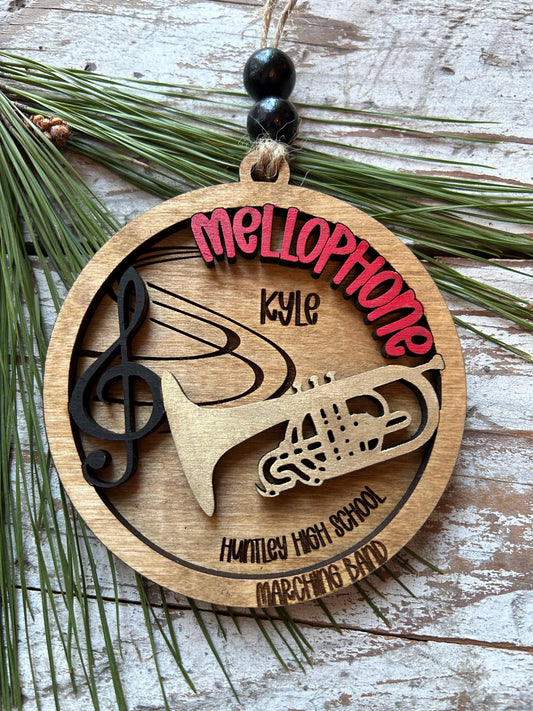 Personalized Mellophone Marching Band Christmas Tree Ornament | Brass Music Instrument Ornament | Custom Band Gift | Drum and Bugle Corp