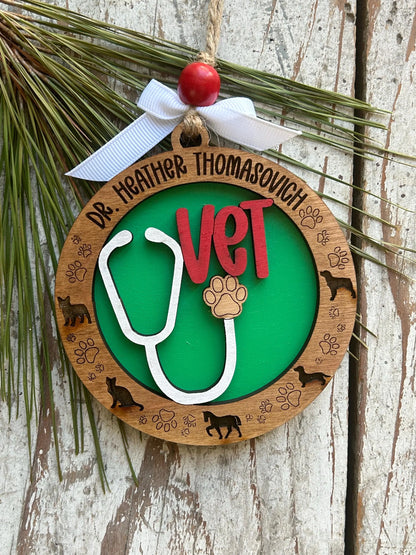 Personalized Veterinarian Christmas Tree Ornament | Holiday Present For Animal Care | Appreciation Gift Dog Cat Horse | Vet Graduation Gift