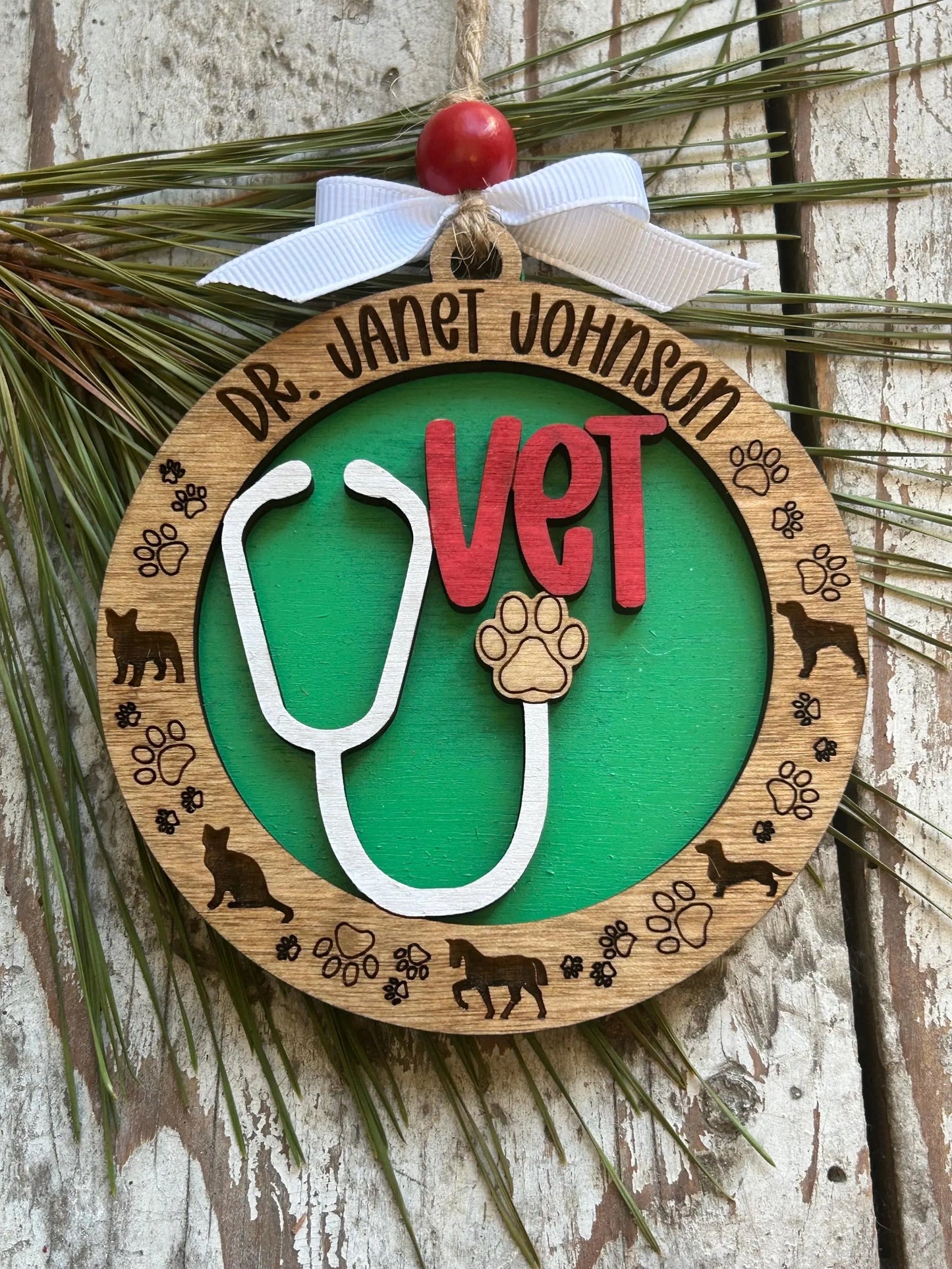 Personalized Veterinarian Christmas Tree Ornament | Holiday Present For Animal Care | Appreciation Gift Dog Cat Horse | Vet Graduation Gift