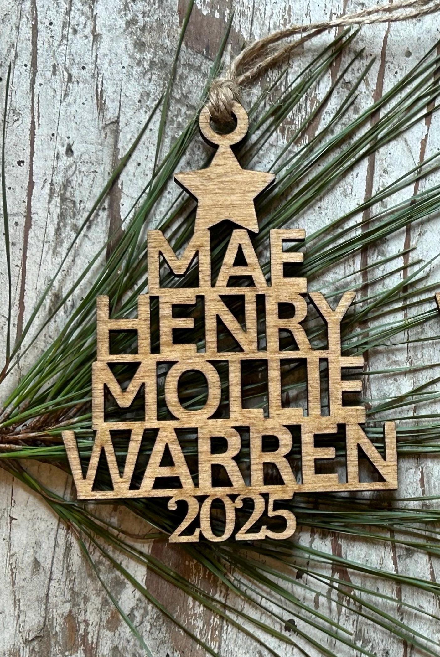 2026 Personalized Stacked Multi Name Christmas Tree Ornament | Family Name Ornament Tree Shape | Family Tree Custom Name | Gift For Family
