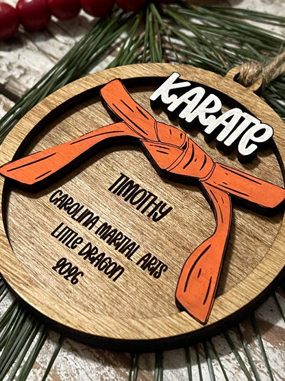 Personalized Karate Belt Christmas Tree Ornament | Gift for Karate Master | Custom Karate Ornament | Black belt | Martial Arts Gift