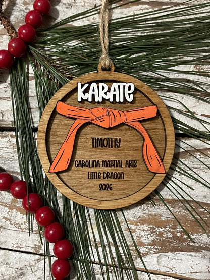 Personalized Karate Belt Christmas Tree Ornament | Gift for Karate Master | Custom Karate Ornament | Black belt | Martial Arts Gift